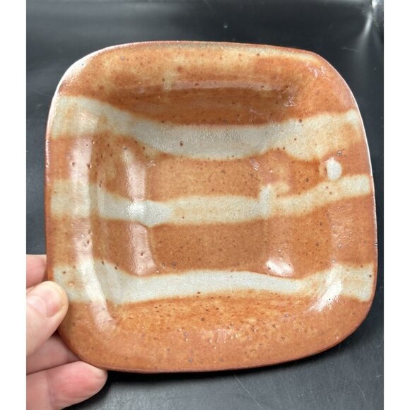 Set of 2 Vintage Hand Thrown Stoneware Art Pottery Soap Dish & Cup Speckled - Picture 4 of 13